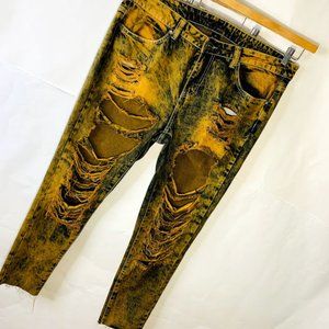 Traffic Distressed Yellow and Black Skinny Jeans